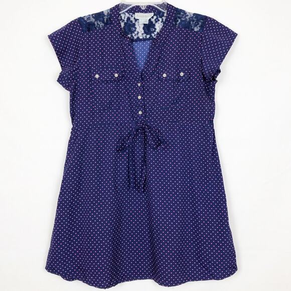 Rumor has it! Polka Dot Blue & Pink Tunic Top Size Small - Picture 1 of 6